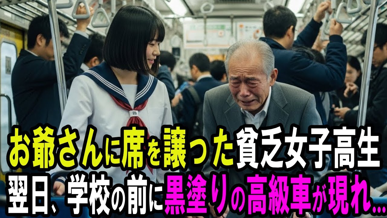 お爺さんに席を譲った貧乏女子高生――翌日、学校の前に黒塗りの高級車が現れた