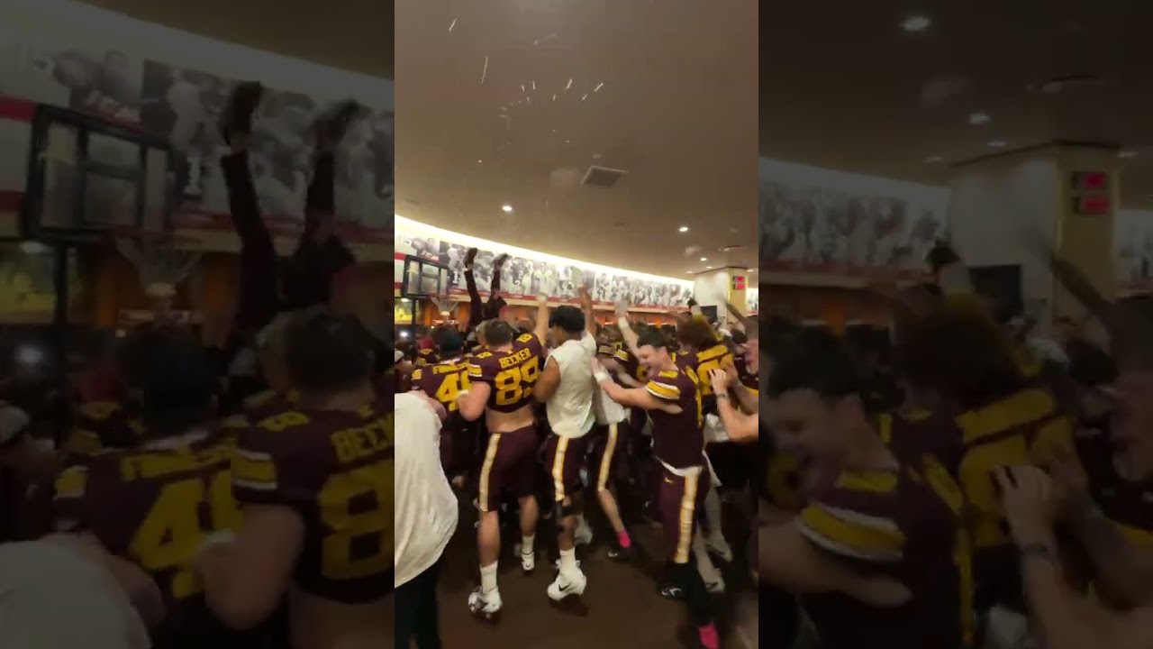 Gopher Football Locker Room Celebration After Win Over #25 Nebraska