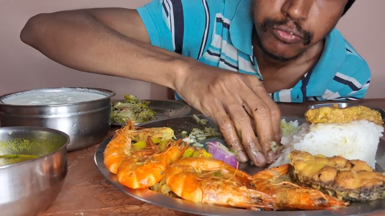 PRAWN FRY BIG FISH 🐟 CURRY LUNCH #indianfood