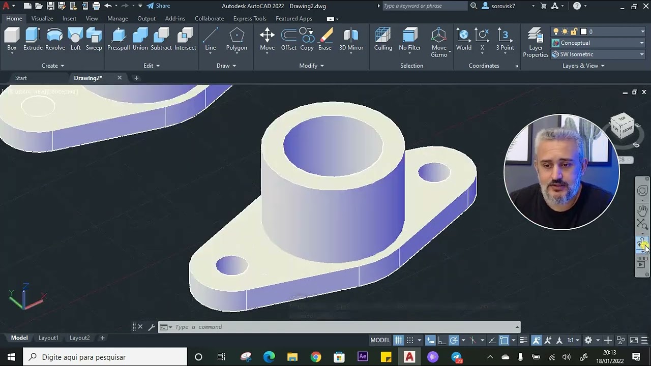 Desenhando peça Mecânica - Curso AutoCAD 2022  -