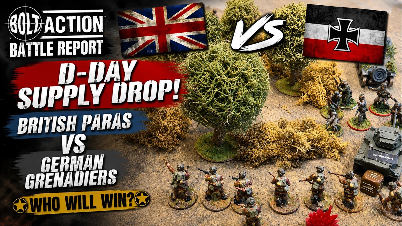 D-Day British Paras v German Defenders, Fight for the Supply drop,  Bolt Action Battle Report