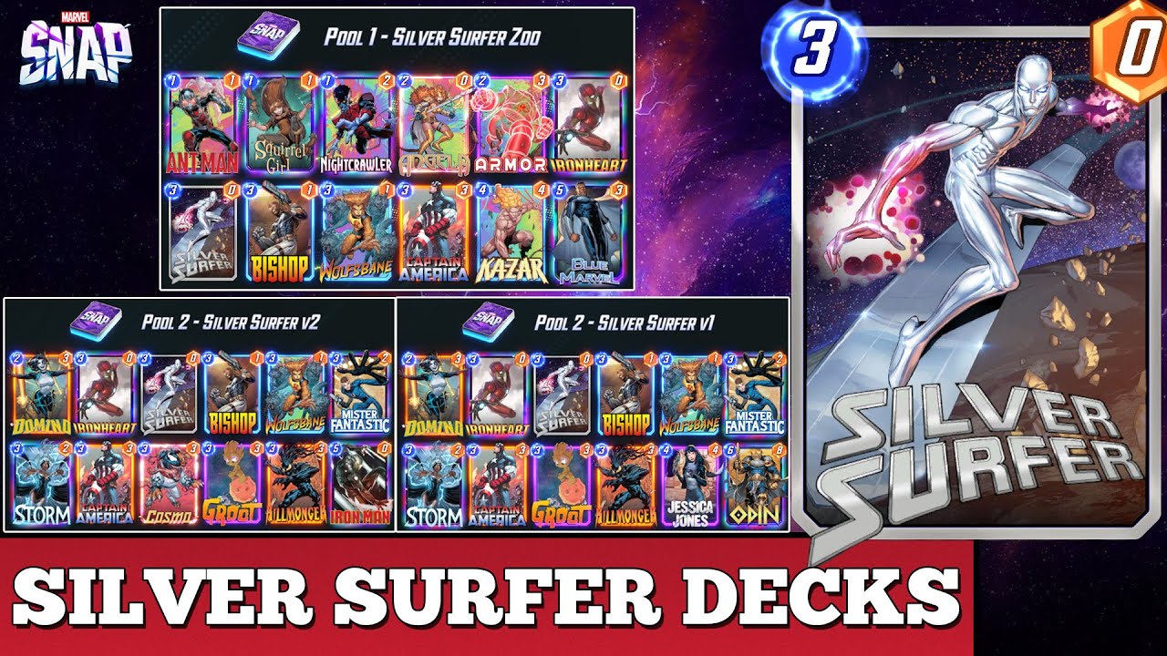 Руководство для начинающих по колоде Marvel Snap Silver Surfer: колоды для 1-го и 2-го бассейнов,...