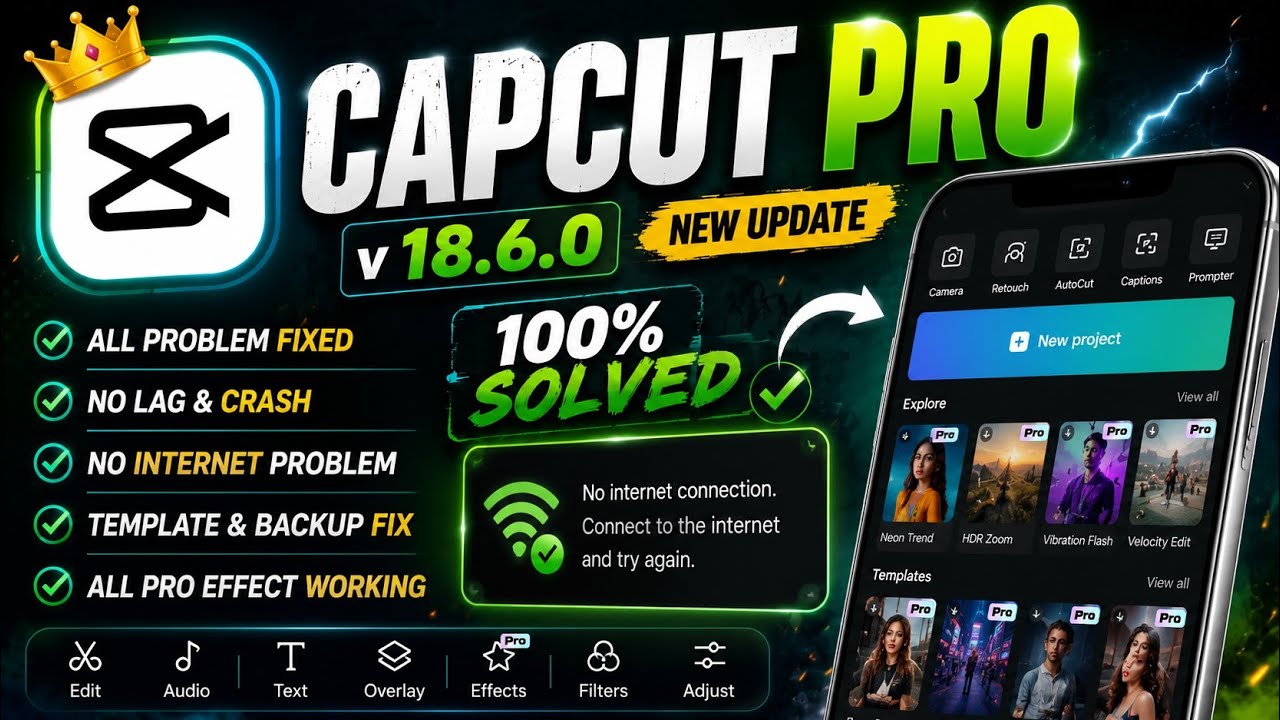 Capcut Pro New Update 18.6.0 | No Internet & Template & Lag All Problem Solved 100% Working ✅
