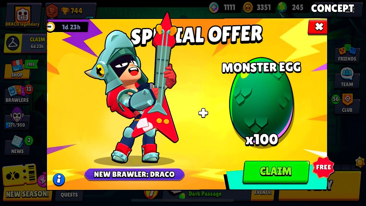 🤤NEW BRAWLER DRACO IS HERE!!!✅😍 CLAIM THE BEST GIFTS FROM SUPERCELL🎁🦖 | Brawl Stars | concept