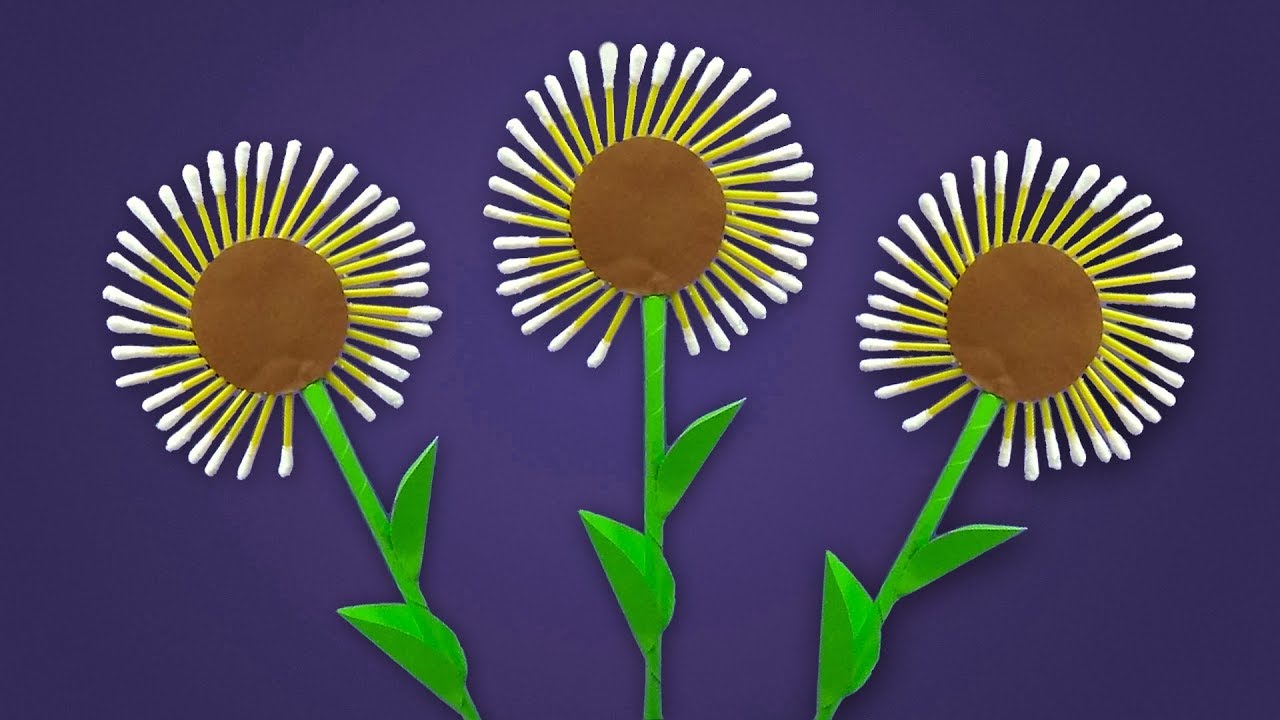 How to Make a Sunflower With Cotton Buds and Paper - DIY Spring Crafts Ideas