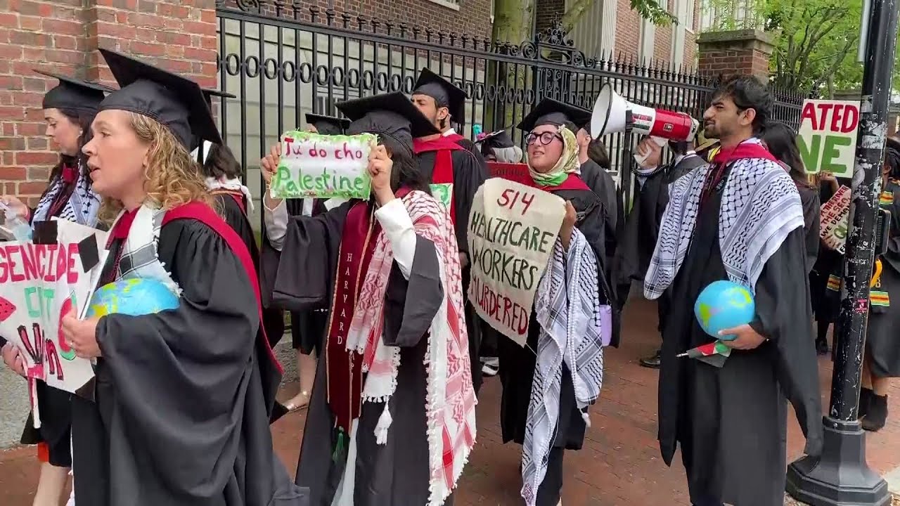 'Free, free Palestine;' Some Harvard graduates walk out of commencement