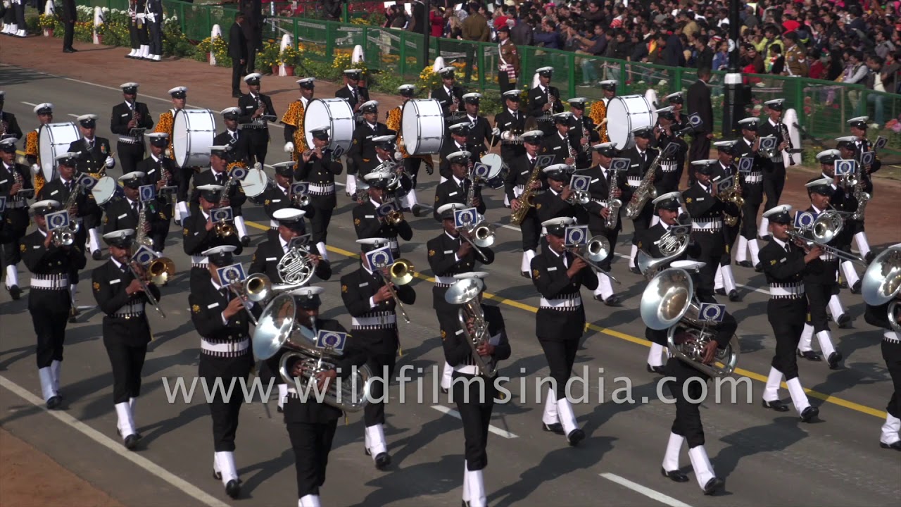 Indian Navy marching contingent at Republic Day 26 01 2019: Marching brass and whites