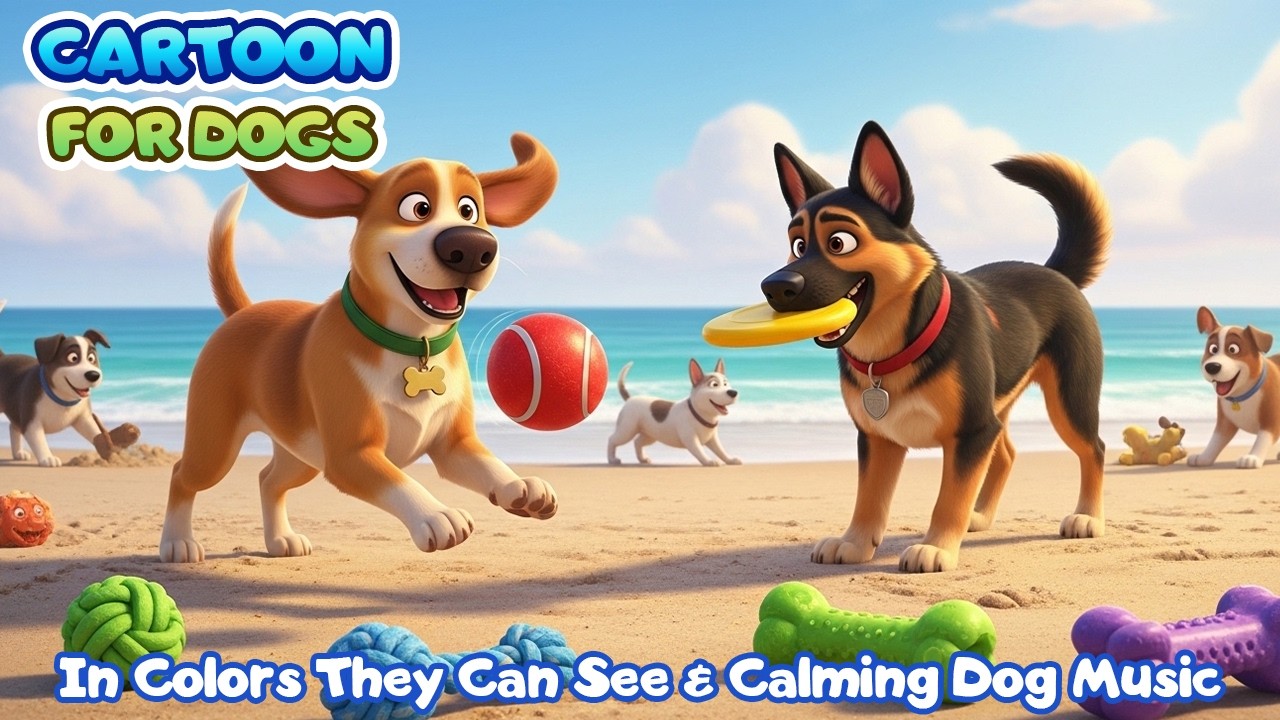 DOG CARTOON - Cartoon for Dogs to Watch When Home Alone 🐶💛 in Colors They Can See| Calming Dog Music
