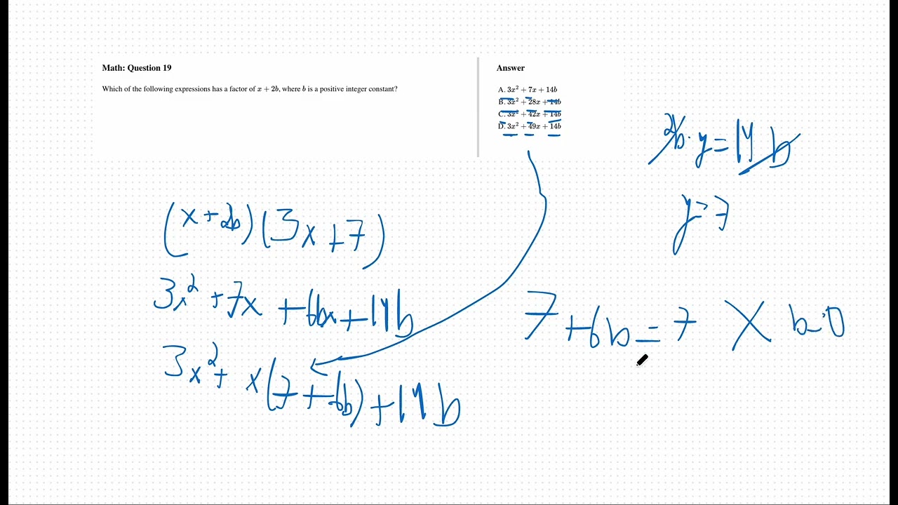 HARD  SAT math problem worked out by hand, no desmos