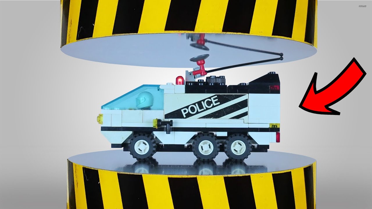 Crushing LEGO POLICE Sets with a 100-Ton Hydraulic Press: Watch Them Explode into Pieces!
