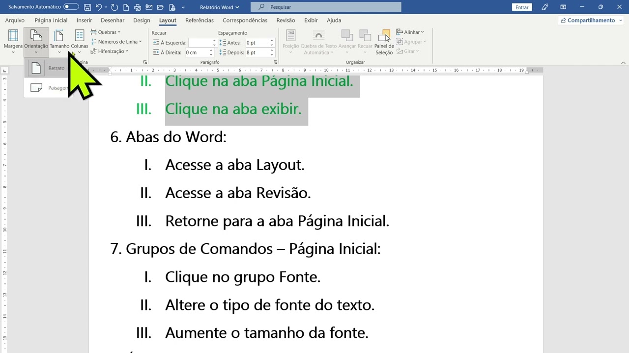 AULA 04   INTERFACE DO WORD   EXERCICIOS 05 AO 08