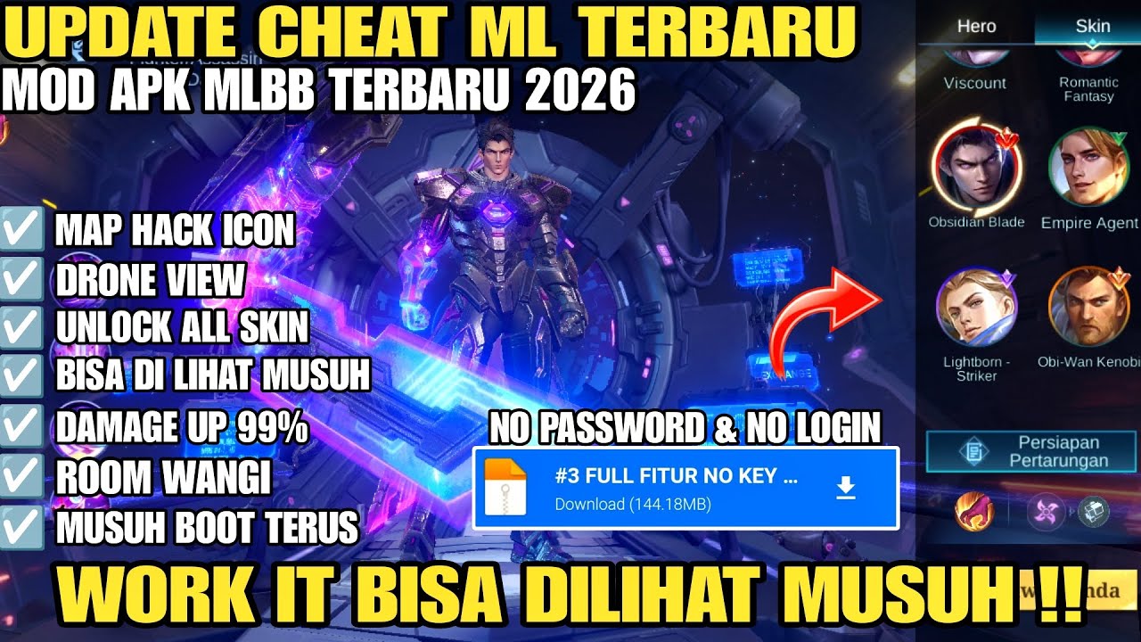 CHEAT ML TERBARU 2026 ANTI BANNED - MOD MENU MAP HACK MOBILE LEGENDS UNLOCK ALL SKIN TERBARU