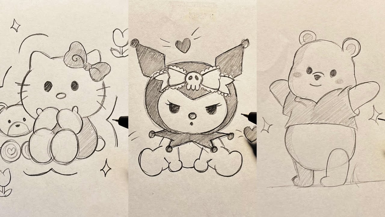 “How to Draw Three Easy & Cute Sketches | Simple Drawing Tutorial for Beginners”