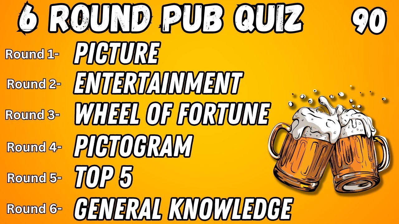Online Pub Quiz - 6 Rounds: Picture, Entertainment, Wheel of Fortune, Pictogram, Top 5 & GK No.90