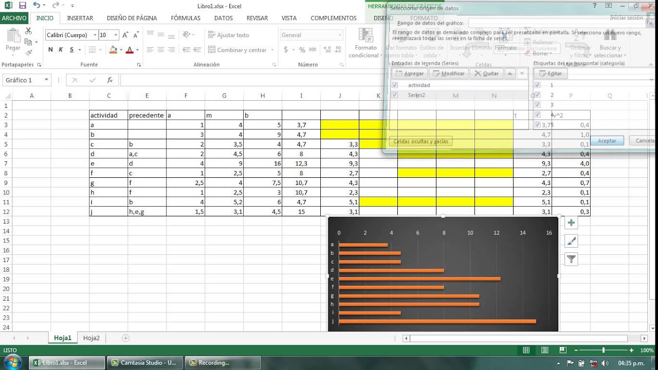 EJERCICIO DE PERT CON EXCEL