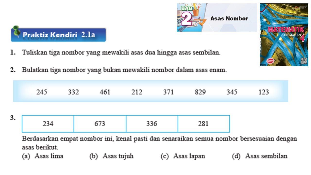 KSSM Matematik Tingkatan 4 Bab 2 praktis kendiri 2.1a no1-no3 Asas Nombor chapter 2 form 4 buku teks