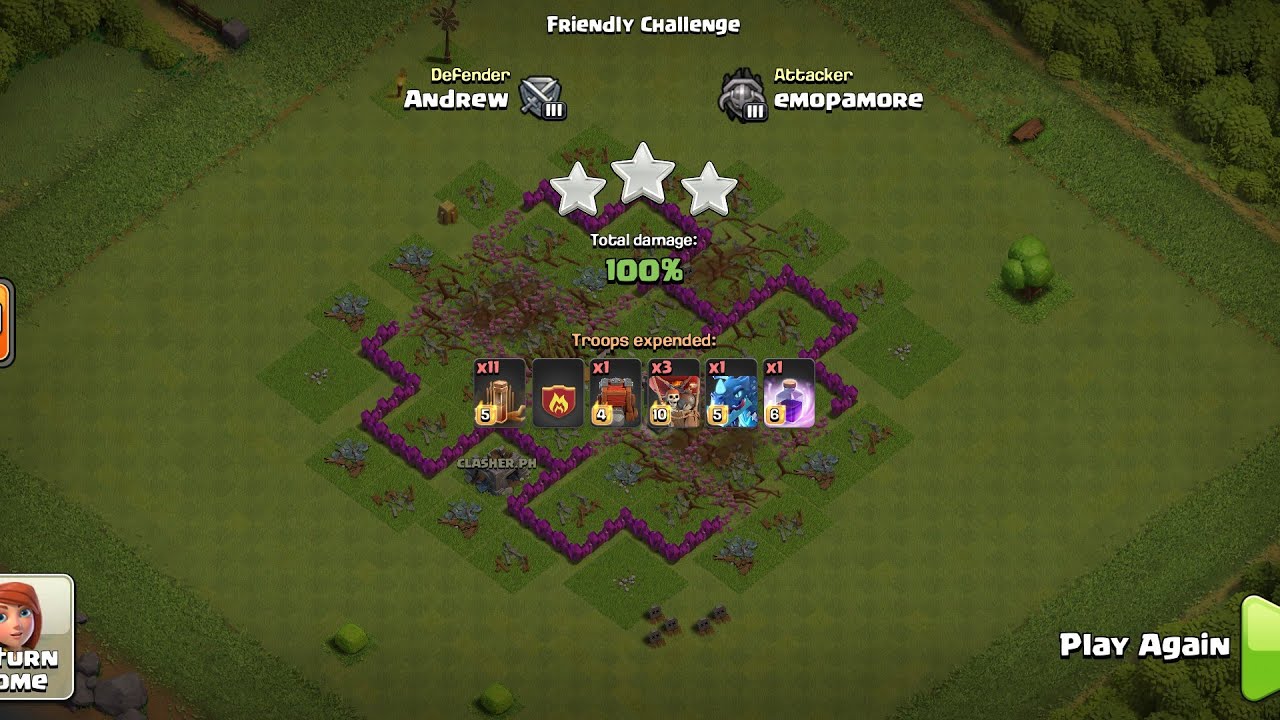Townhall 6 Attacked by Wall Wrecker with Electro Dragon and Balloons