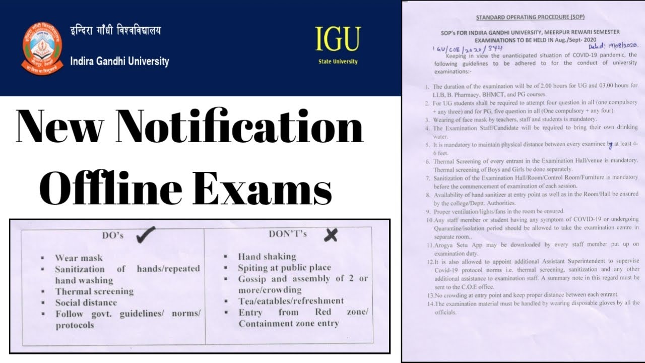 IGU New Notification for Terminal Semester Exams || Offline Conventional Mode ||