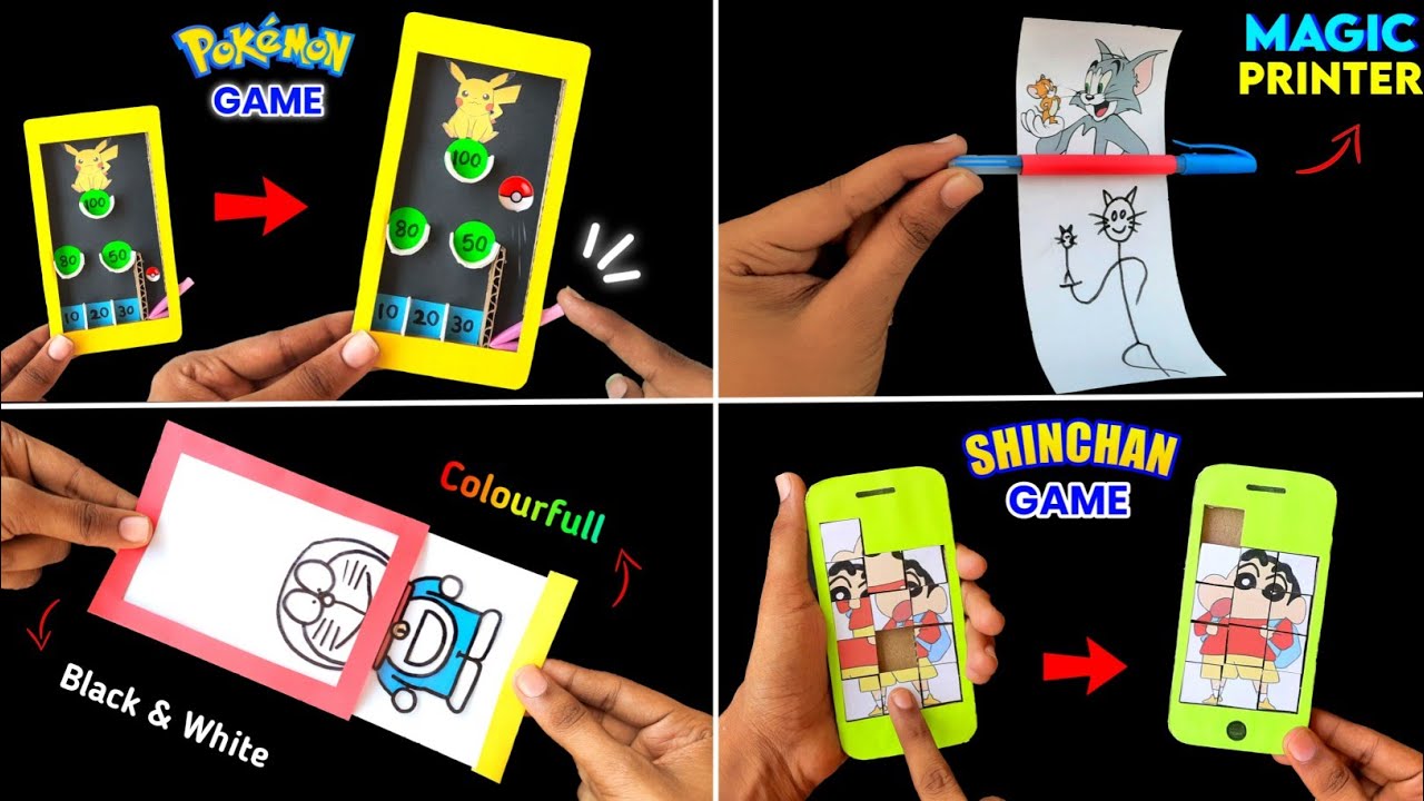 4 Amazing Cartoon toy , how to make colour changing paper toy , amazing homemade mobile game,printer