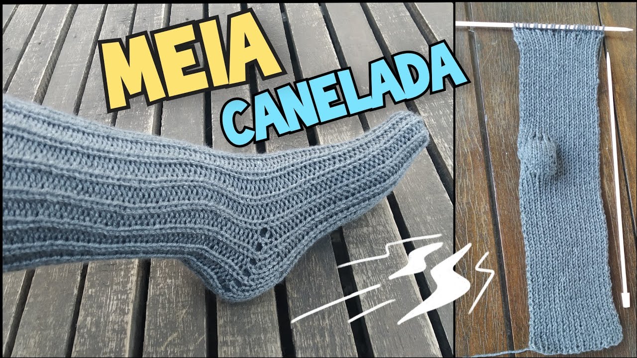 Meia canelada simples em tricô