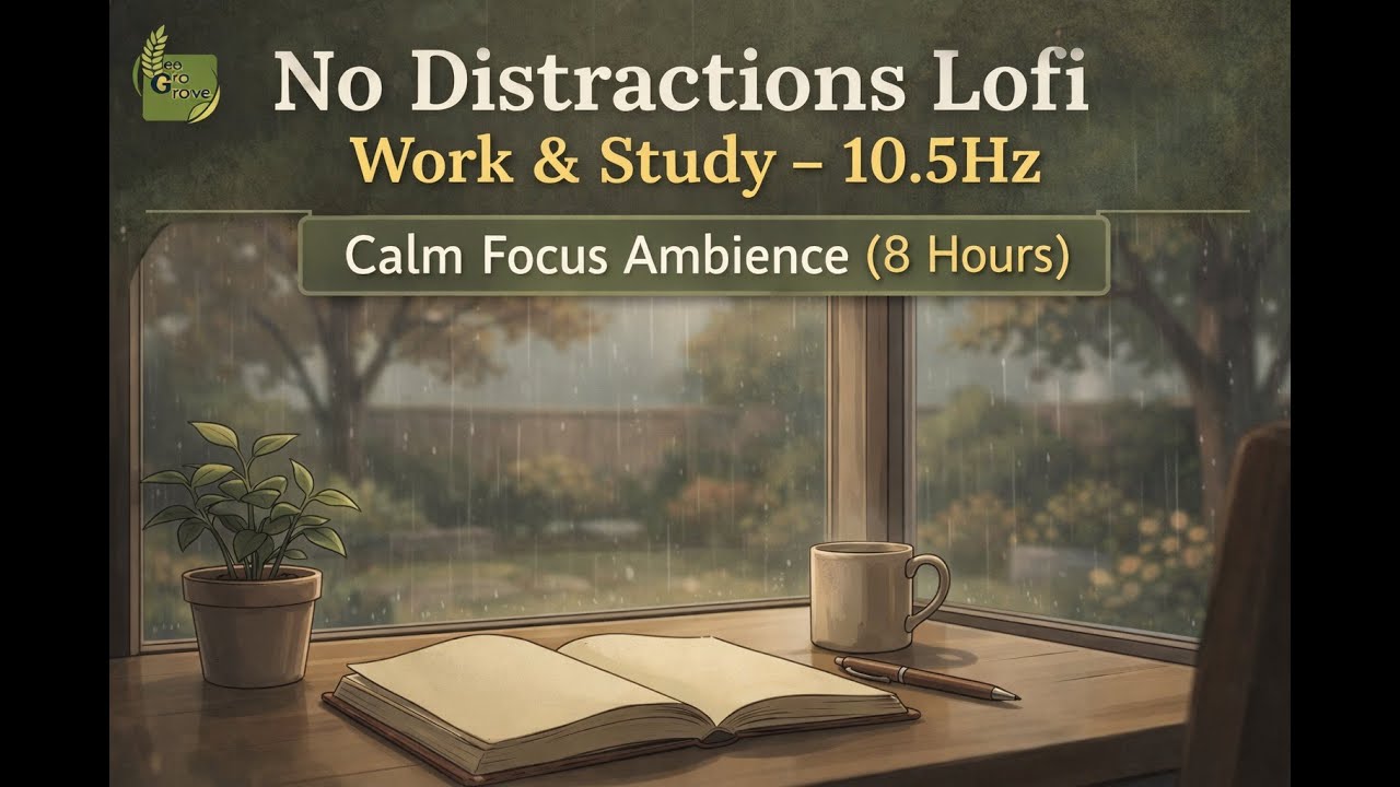 No Distractions Lofi | Work & Study – 10.5Hz Calm Focus Ambience (8 Hours)