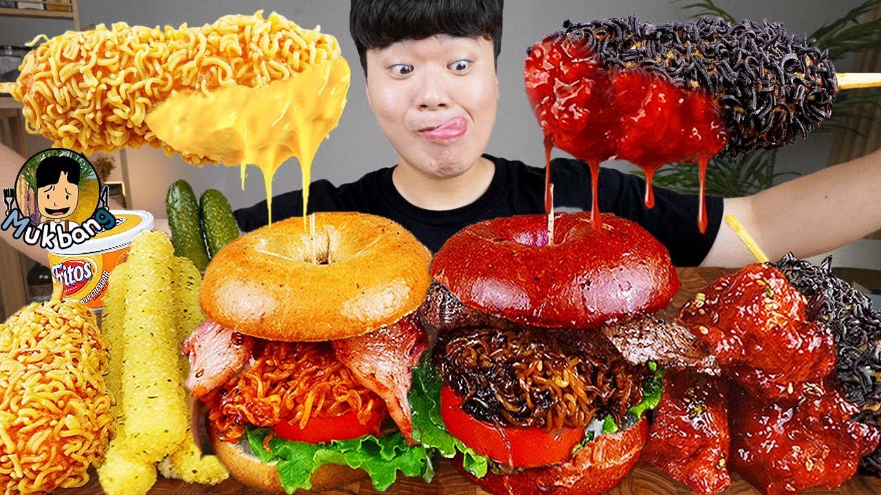 ASMR MUKBANG | гамбургер, Сырная палочка, Огненная лапша, хотдог рецепт блюда принимать пищу