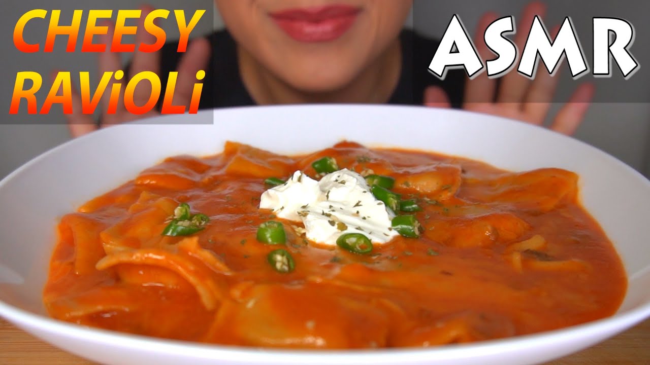 SUPER CHEESY RAVIOLI! 🍅🧀ASMR REAL EATING SOUNDS