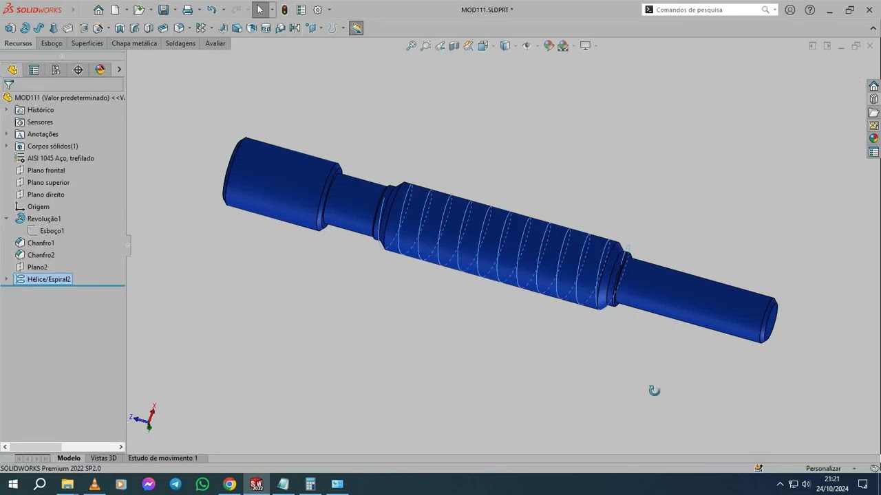 Cortar rosca quadrada de 2 entradas no solidworks.