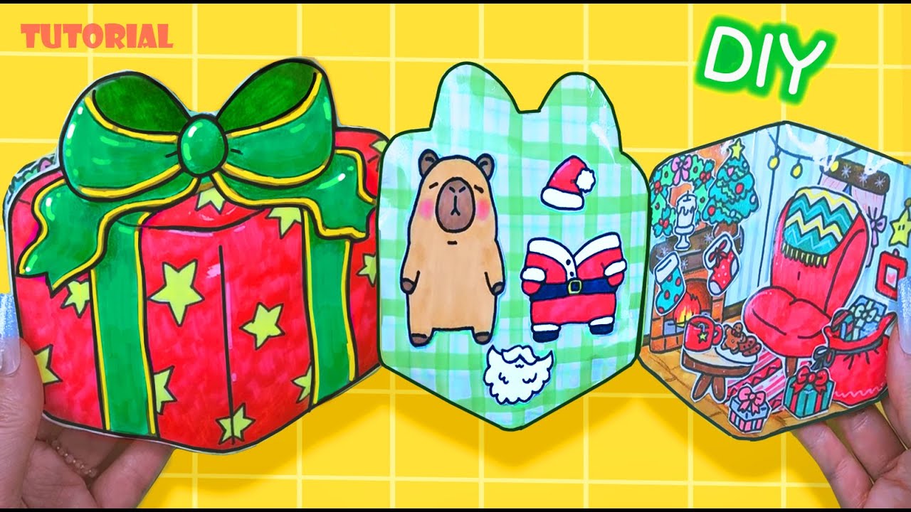 Tutorial🎄Christmas Gift Box Mini House for Capybara #paperdiy #squishy #santa