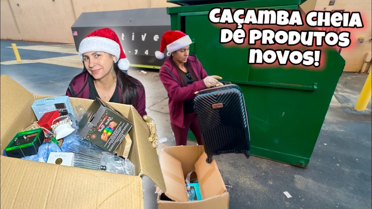 Dumpster diving! Caçamba cheia de produtos novos!🇺🇸😱
