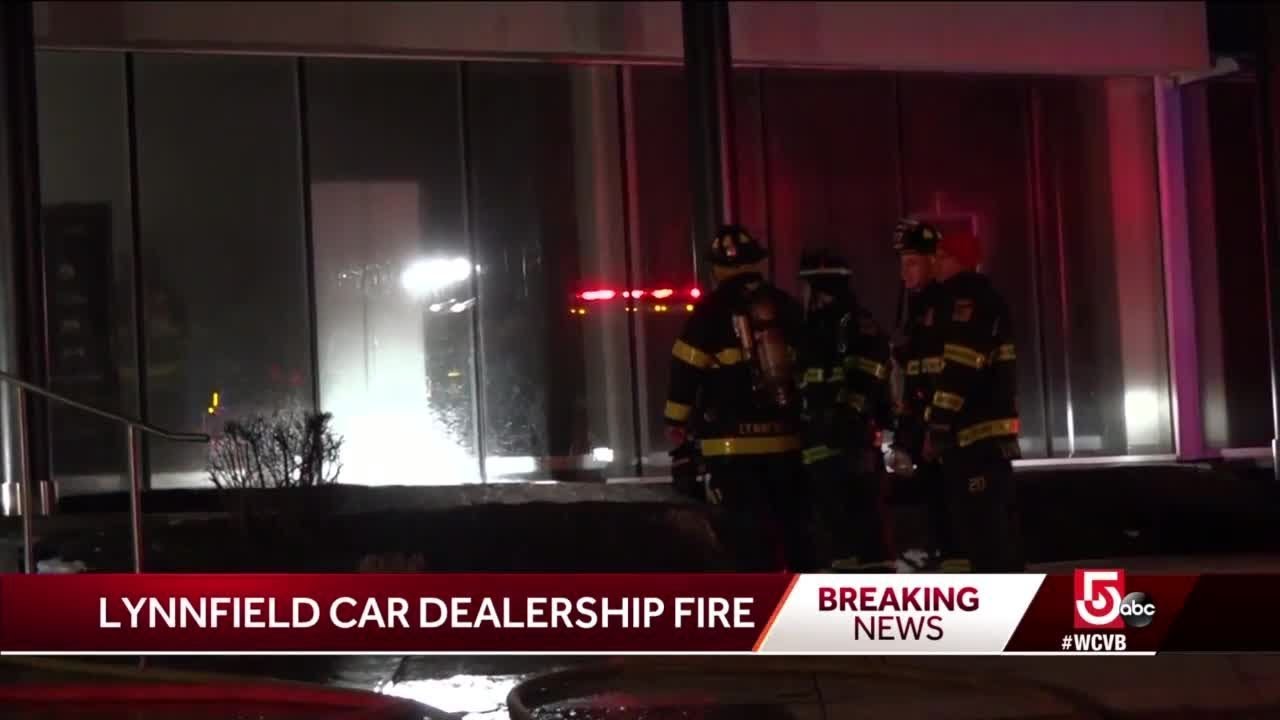 Crews battle fire in Mercedes dealership showroom
