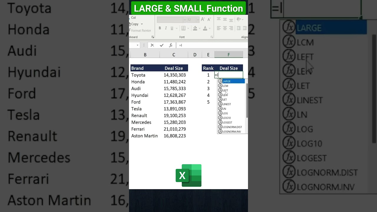 Find FAST Top 5 Values in Excel with LARGE and SMALL Functions!