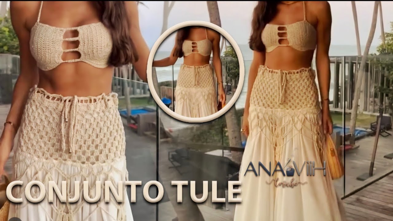 top de crochê do conjunto tule