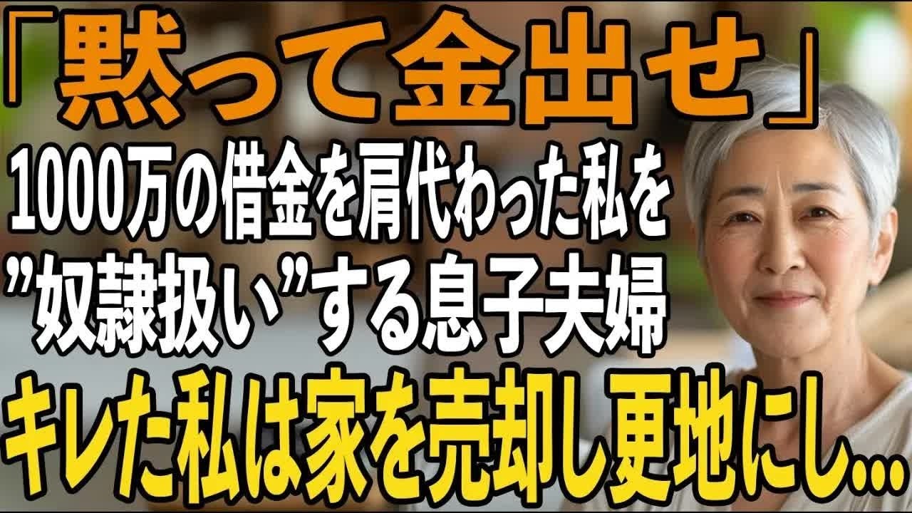1000万の借金の肩代わりをした姑の私をフル無視し奴隷扱いする息子夫婦。激怒した私は即座に家を売却し更地にした→後日、2人は半狂乱に【シニアライフ】【60代以上の方へ】