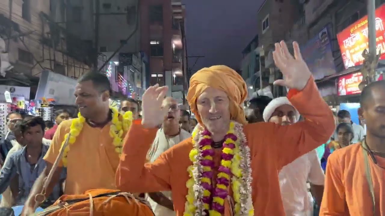 H.H.Bhakti Vikasa Swami Maharaj in Harinama sankitan at ISKCON Vellore , Tamil Nadu, India - 632114