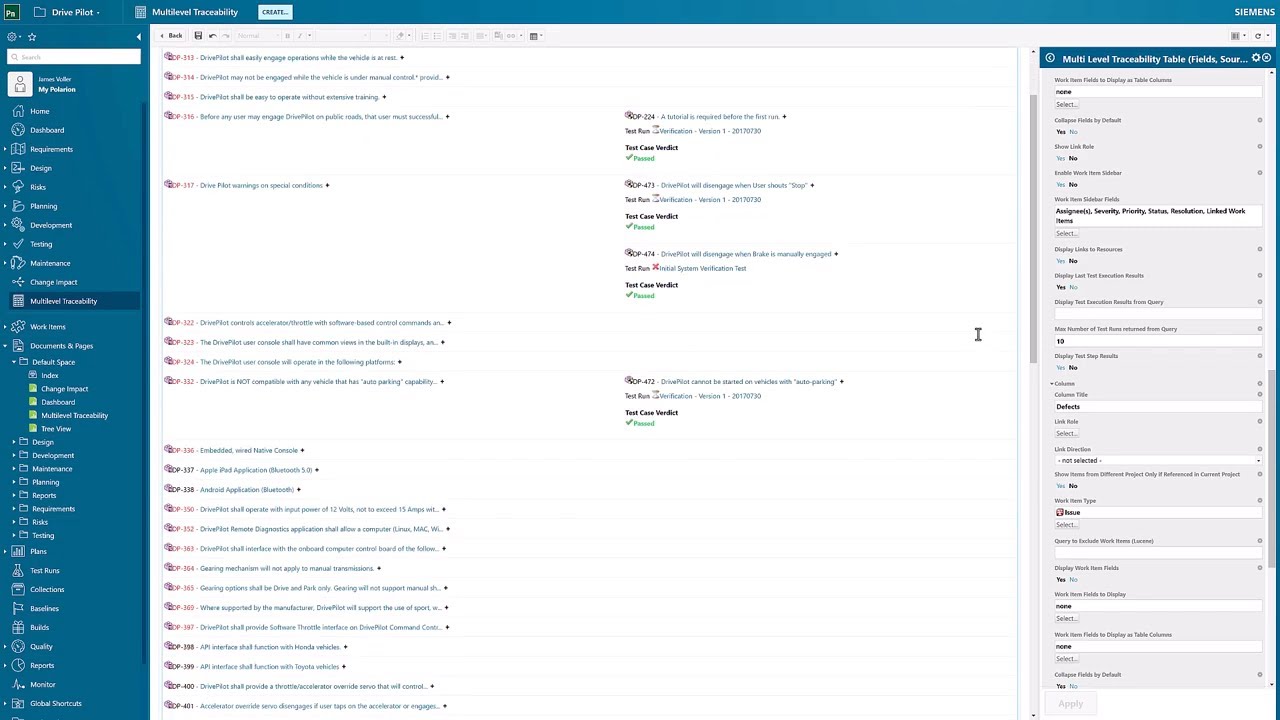 Polarion Shorts - Multilevel Traceability Table Widget