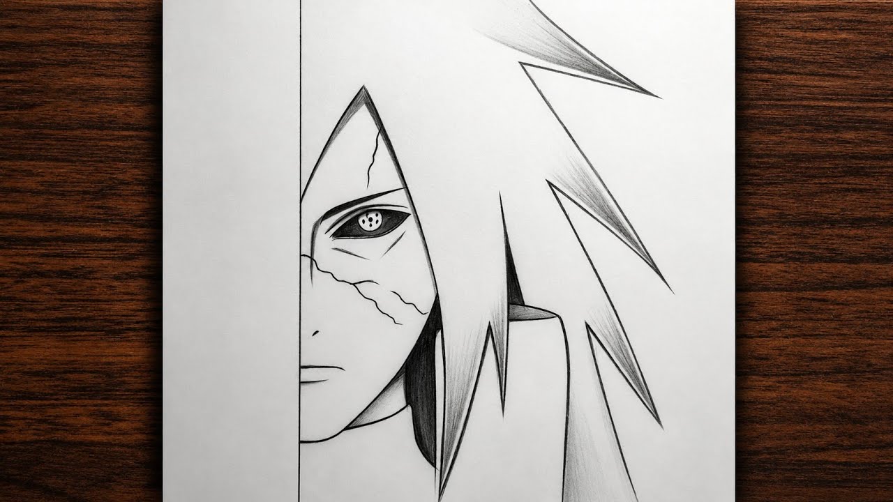 Anime drawing / How to draw madara uchiha half face from naruto / step by step