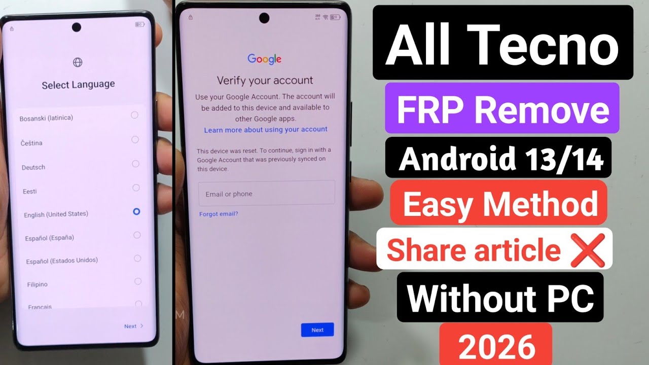 Обход FRP на Tecno Android 14 2026 || Удаление FRP на всех устройствах Tecno без ПК || Новый мето...