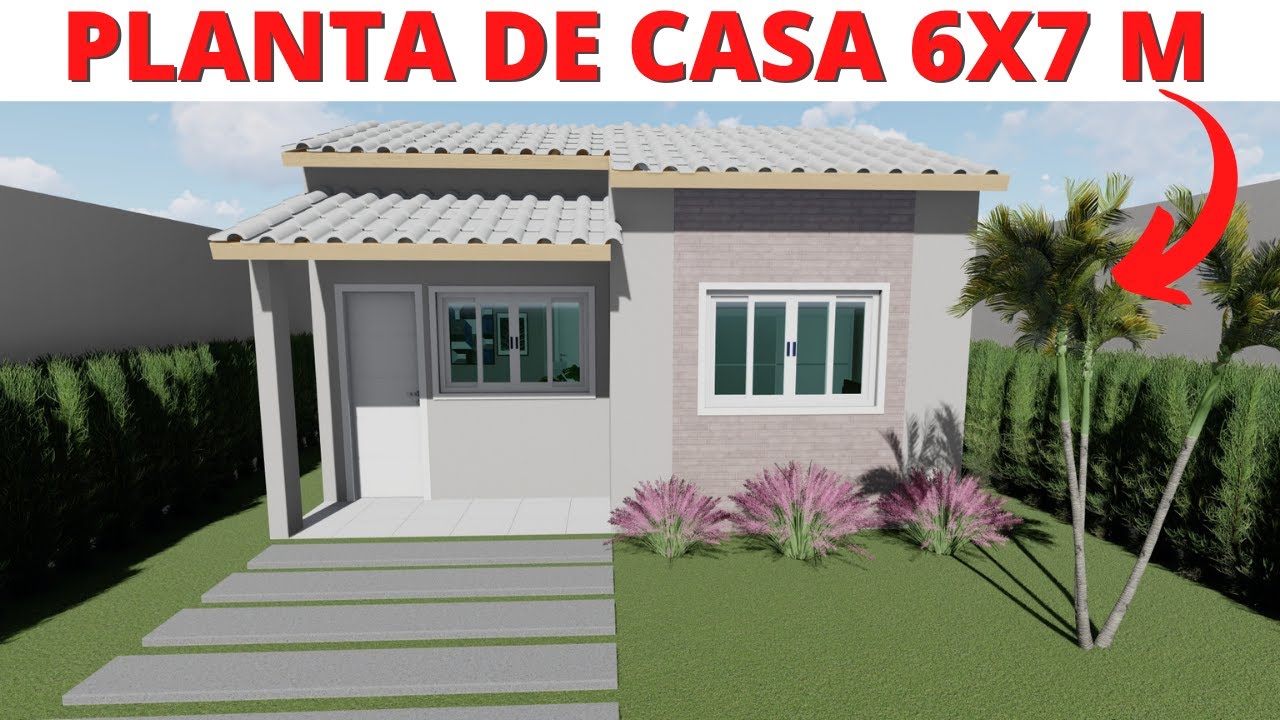 PLANTA DE CASA PEQUENA 6X7 METROS COM 2 QUARTOS!