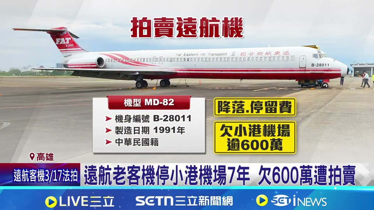 占小港機場機坪7年!遠航客機首拍 底價800萬 遠航客機拍賣 適航證過期.機齡33年