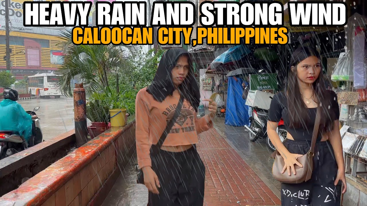 HEAVY RAINFALL AND STRONG WINDS in METRO MANILA-MORNING WALK IN MONUMENTO CALOOCAN CITY [4k]