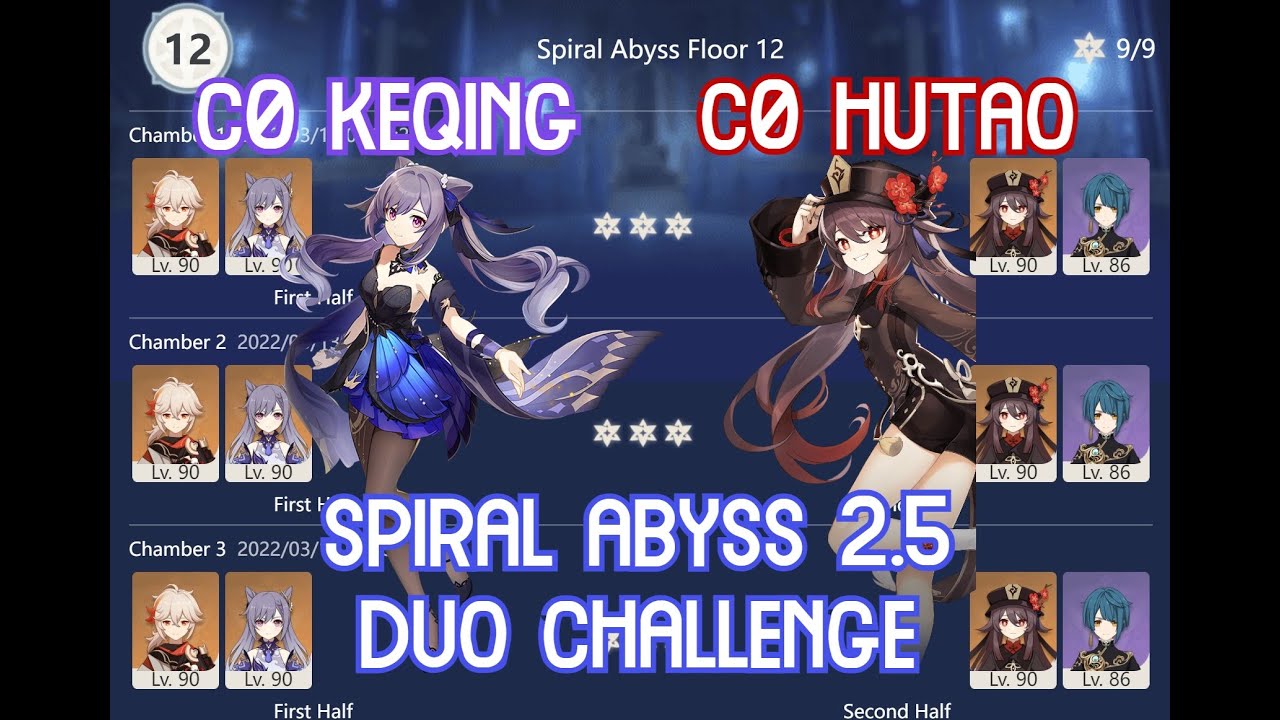 【GI】Keqing + Kazuha & Hutao + Xingqiu Spiral Abyss 2.5 Floor 12 Duo Challenge Full Star Gameplay!