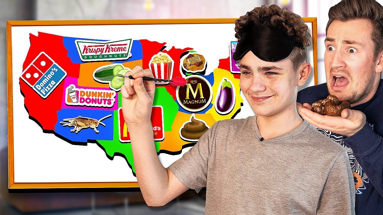 BROTHERS Throw a DART at a Map & EAT Whatever it Lands On *Blindfolded*
