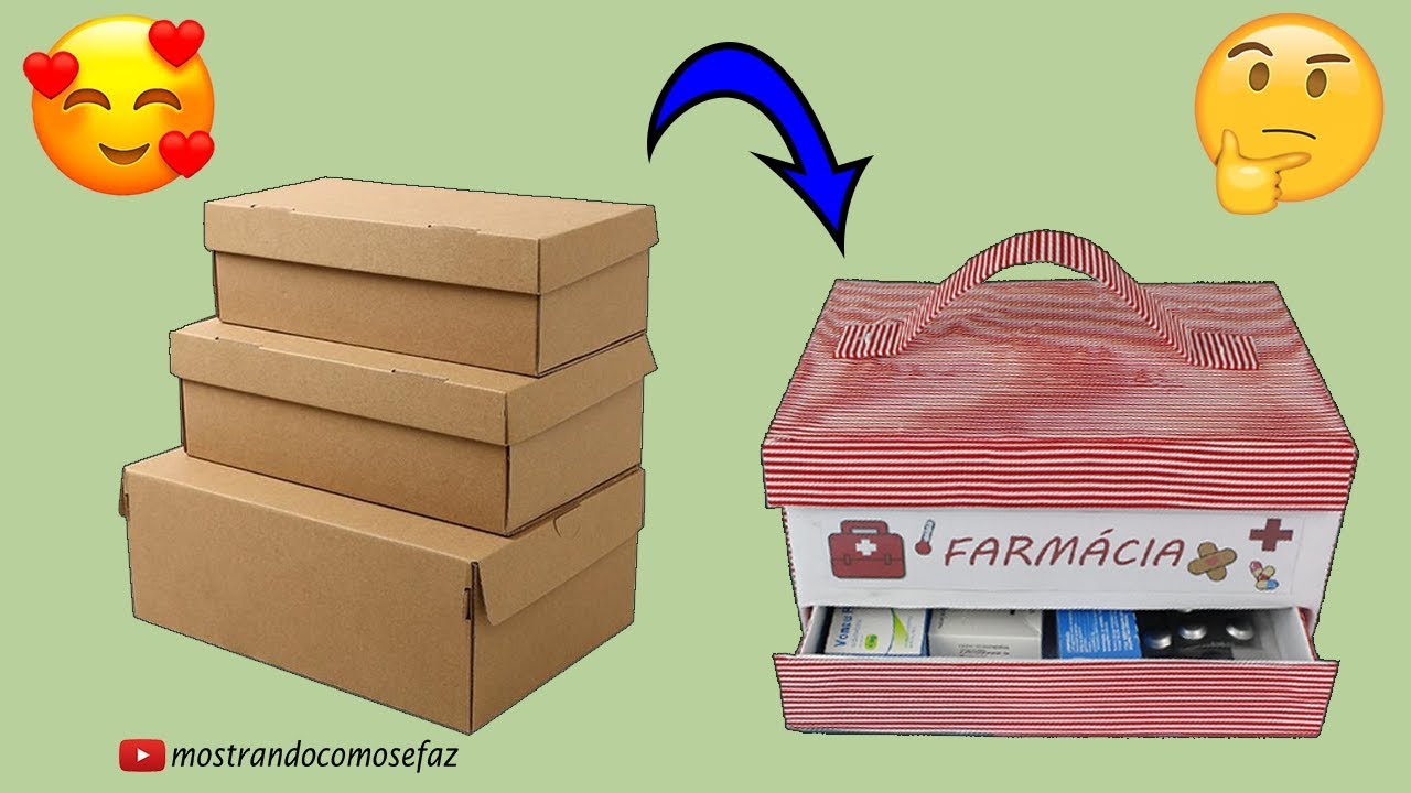 Farmacinha com  CAIXA DE SAPATO -  Com 2 compartimentos - #Reciclarte