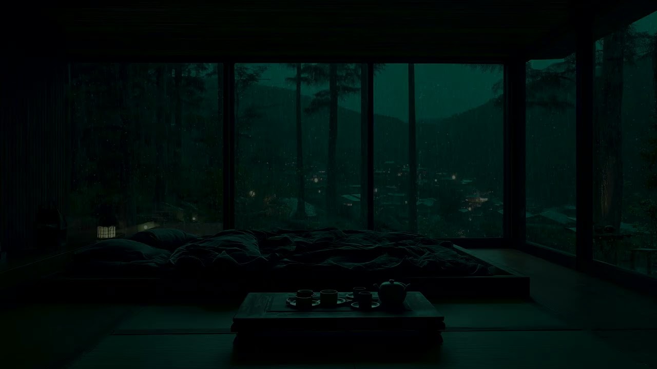 Relaxing Night Rain 🌧| Dark Bedroom Ambience for Deep Sleep and Stress Relief
