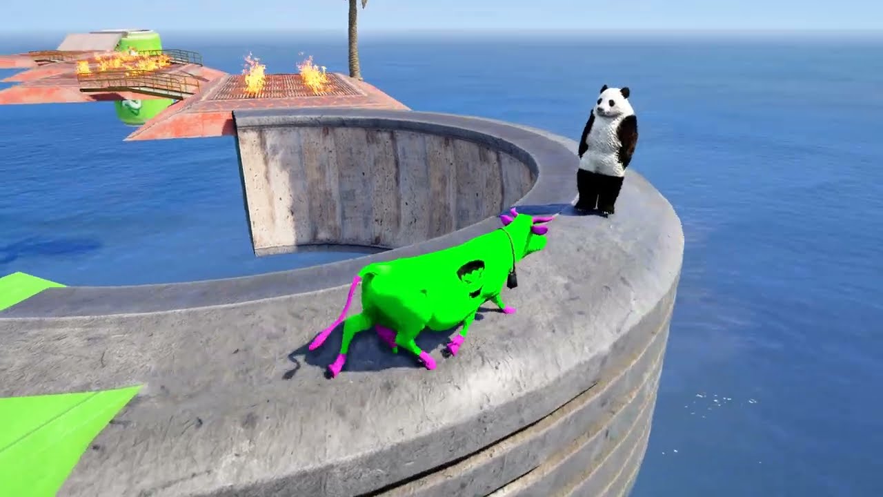 Team Cow Spider Man Parkour on Bridge Rainbow Ride ► Superhero Surprise Cow Venom - Crazy Dance Game