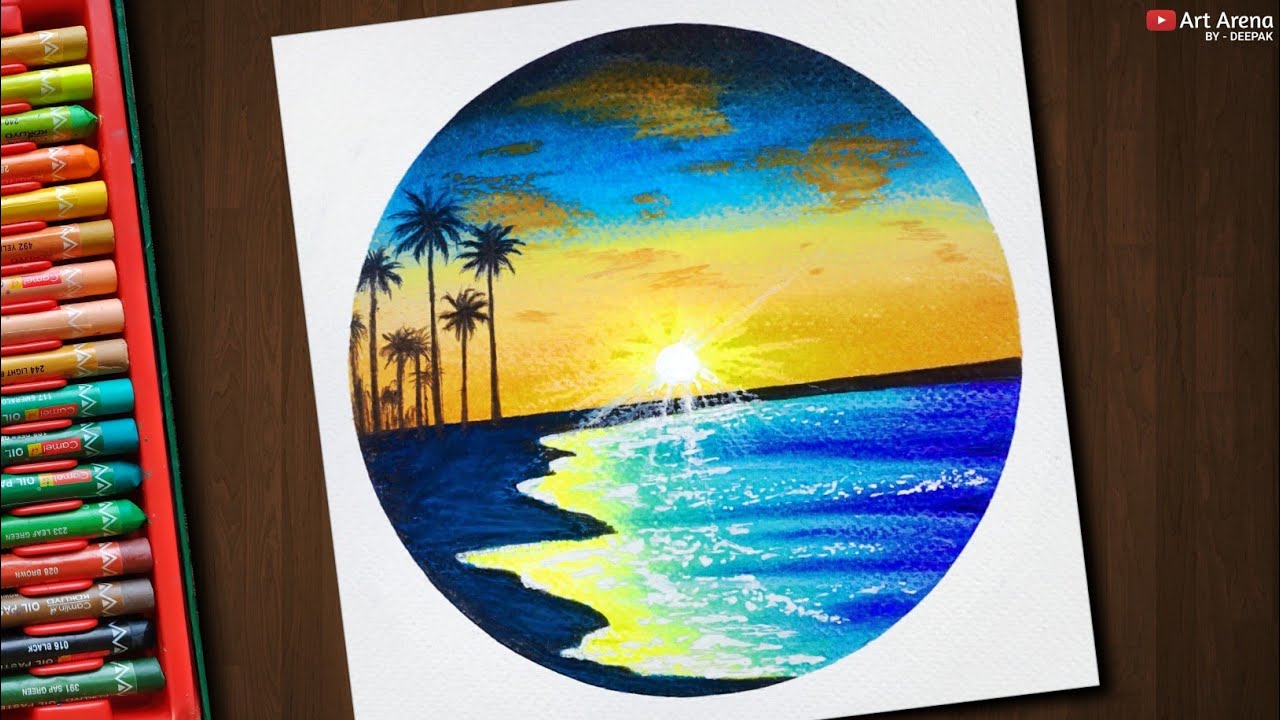 Glowing Beach Scenery / Drawing with Oil Pastels / Step by Step