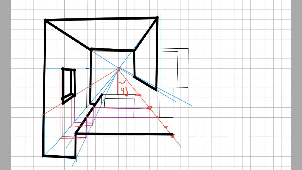 Perspectiva de una planta arquitectónica a un punto de fuga
