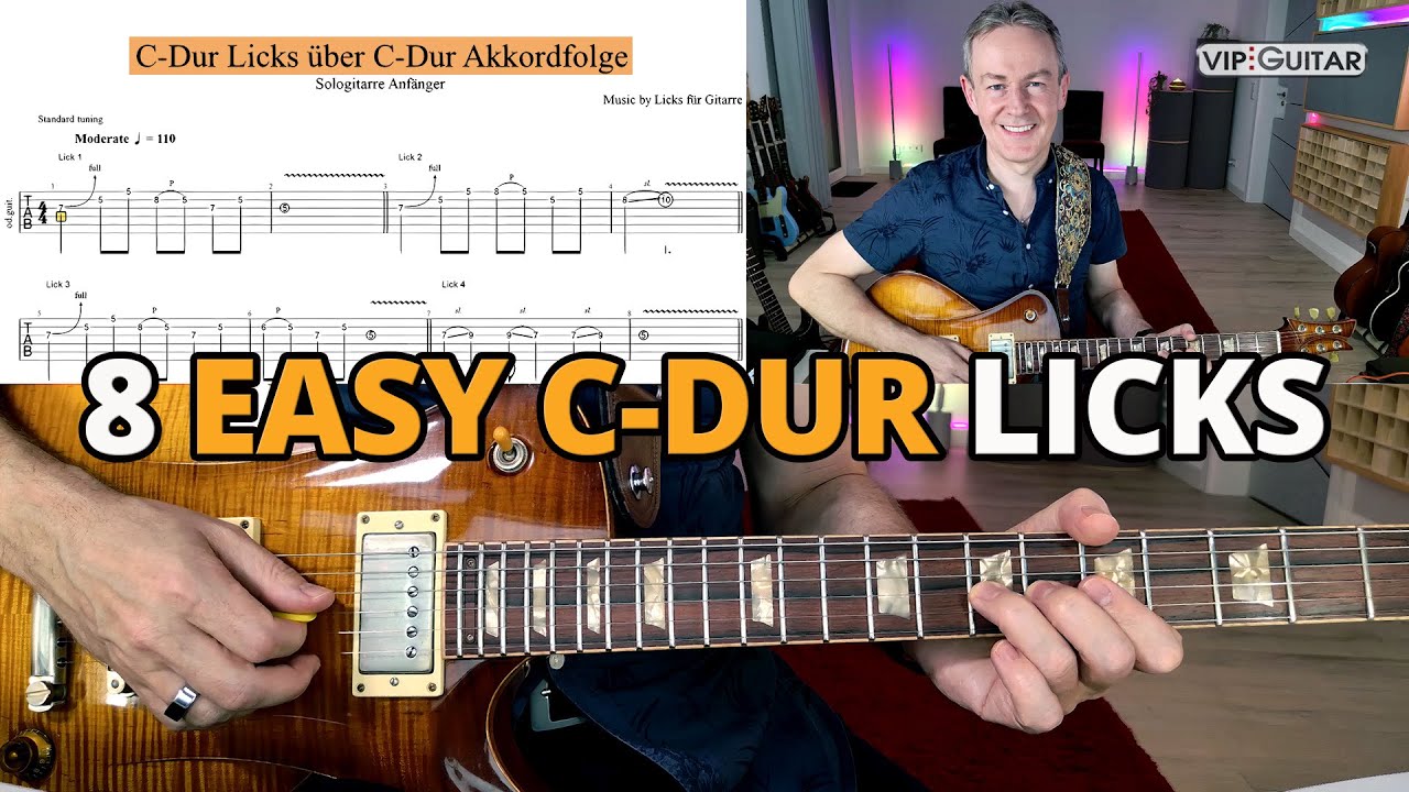 C-Dur Licks: Einfache Gitarrenlicks über eine C-Dur Akkordfolge für Anfänger.