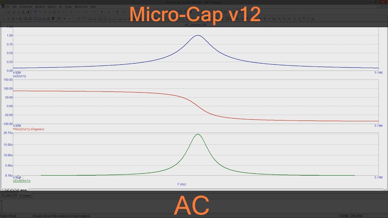 Micro-Cap | Анализ по переменному току | АЧХ | ФЧХ | ГВЗ | Импульсная характеристика и т.д.